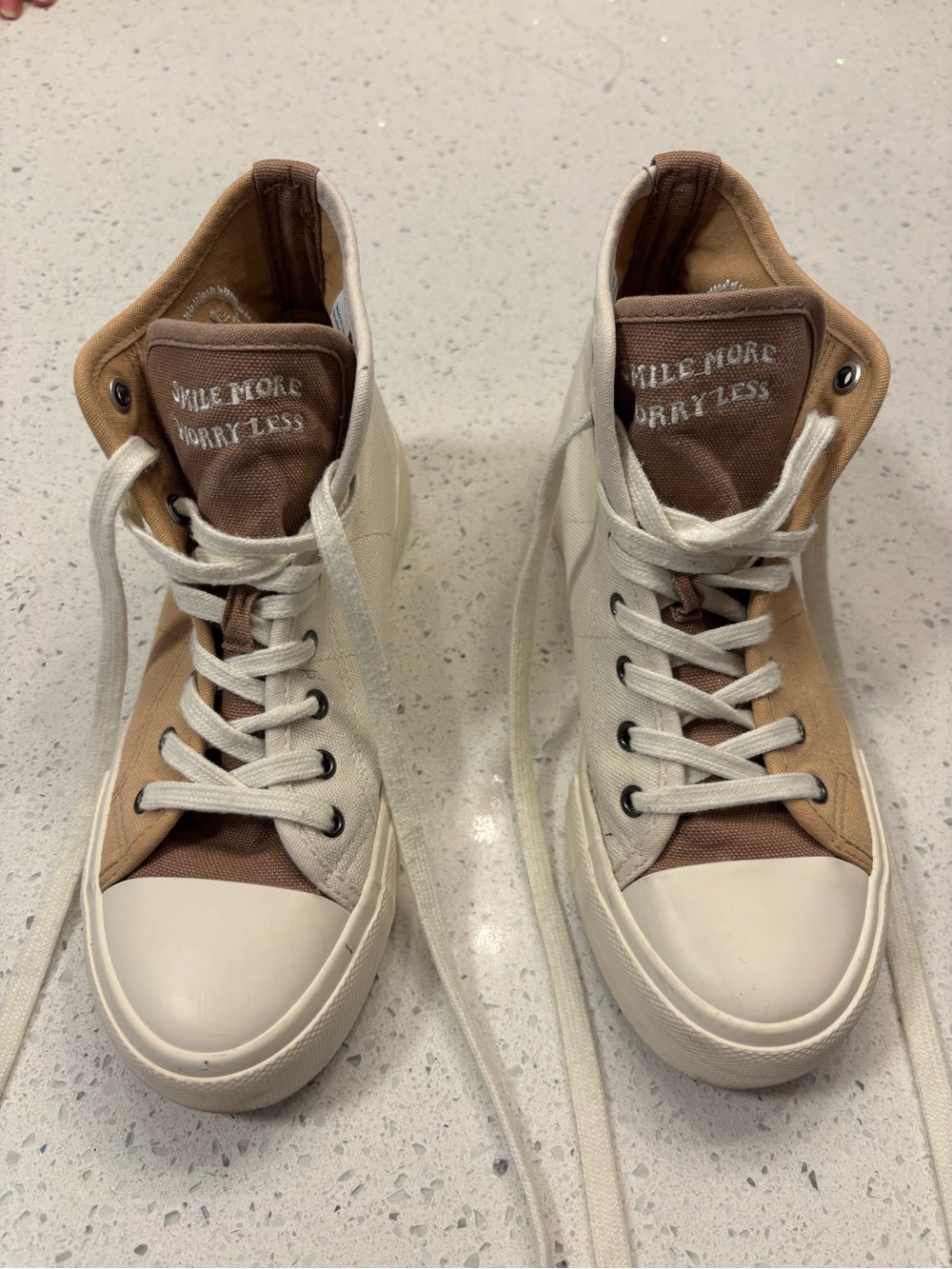 American Eagle Outfitters Two-Tone High-Top Sneakers in White and Tan